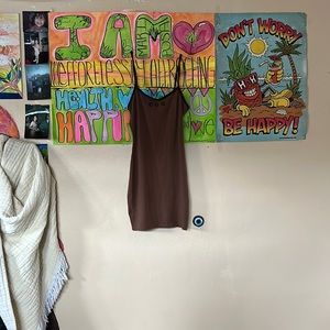 Causal brown simplistic bodycon cami Dress 3 flowers on front